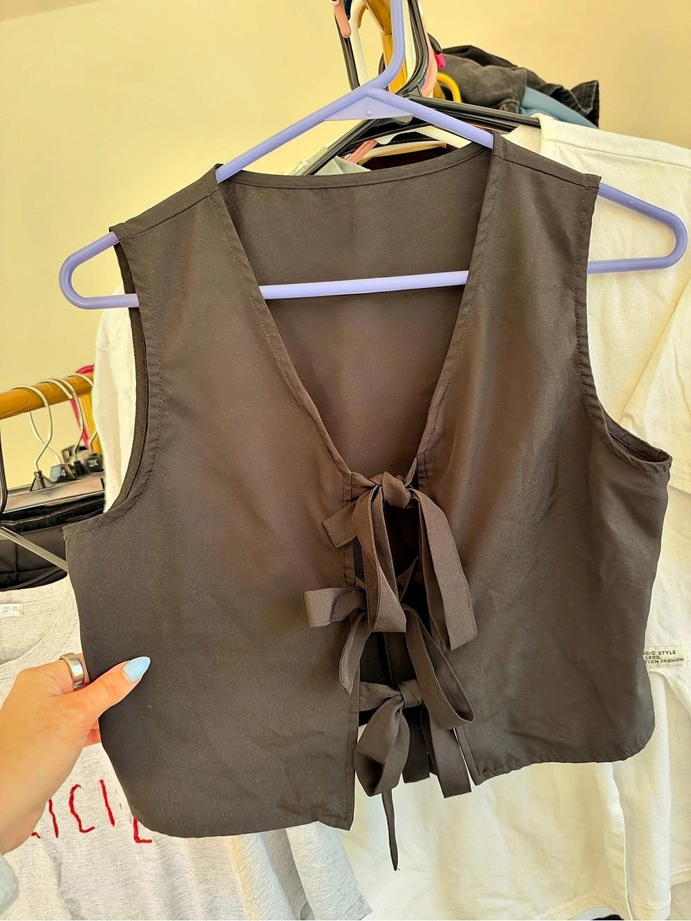 Commense black Tie-Front Crop Top